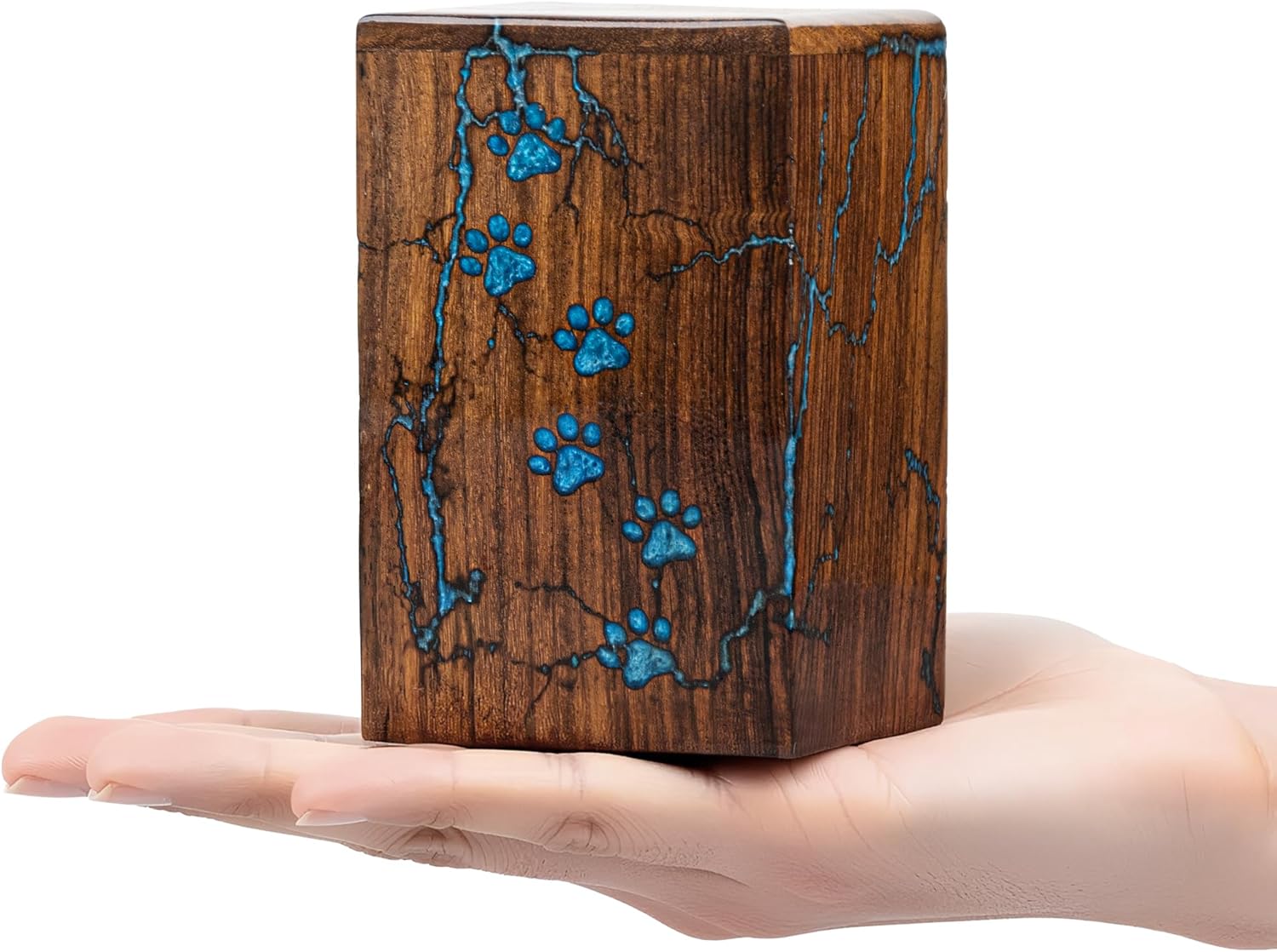 Wood Pet Urns for Dog/Cat Ashes - Small 20 Cu/in Resin Decorative Urn for Ashes for Dog, Urns for Cats - Pet Memorial Remembrance Box - Blue, Classic, Small