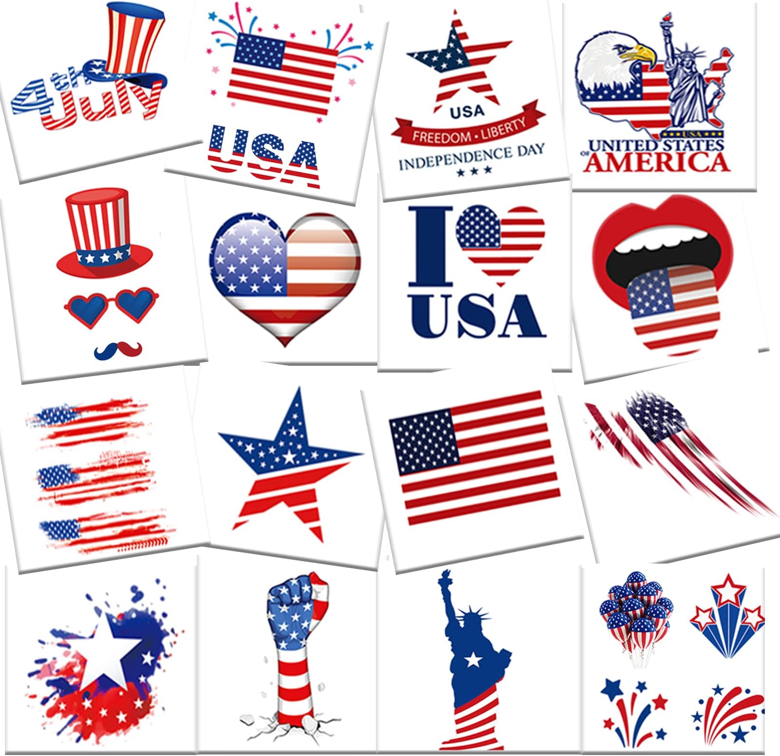 Patriotic American Flag Temporary Tattoos Set, MADE IN THE