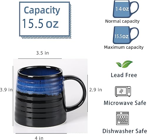 Miniatura 2 de masoline Taza de café grande de cerámica, tazas de cerámica hechas a mano, tazas de té con mango grande para oficina y hogar, 15.5 onzas, aptas para