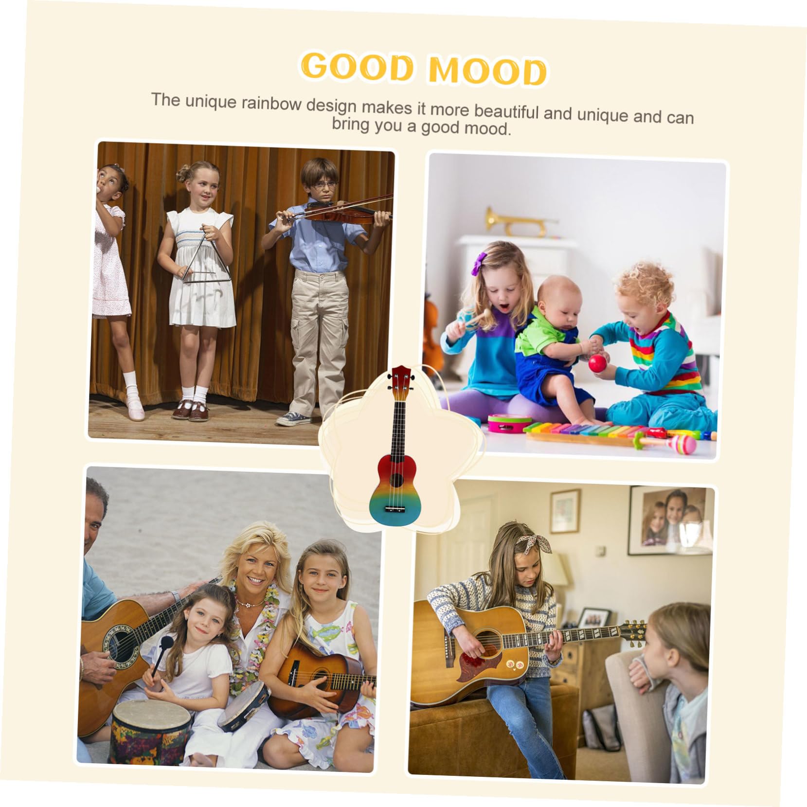 VICASKY 21-Zoll Ukulele Lernset für Kinder mit Rucksack Handgemaltem Regenbogen Design und Tasche Synthetic Material 1 Satz