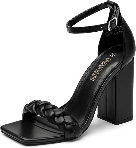 DREAM PAIRS Tacones de mujer para mujer trenzados puntera abierta correa de tobillo tacón alto sandalias de tacón grueso para fiesta boda vestido