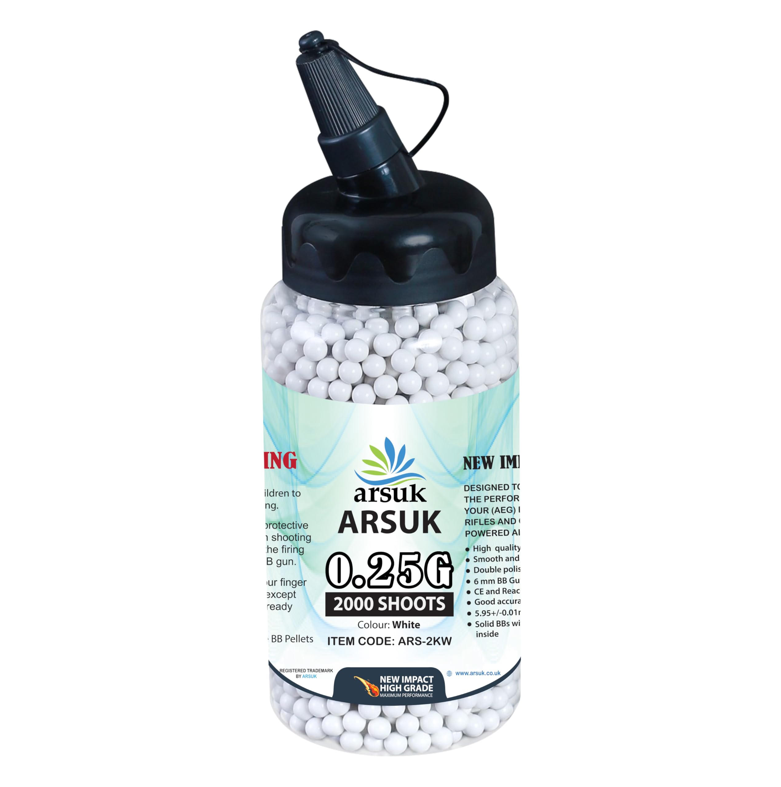 ARSUK Balines de Airsoft, Munición Bolas de Paintball 6mm, 0.20g de Alto Grado Precision de plástico Cantidades; 2000, 4000, 5000, 10,000 Balines(0,20g Bolsa de 2000 Blanco)