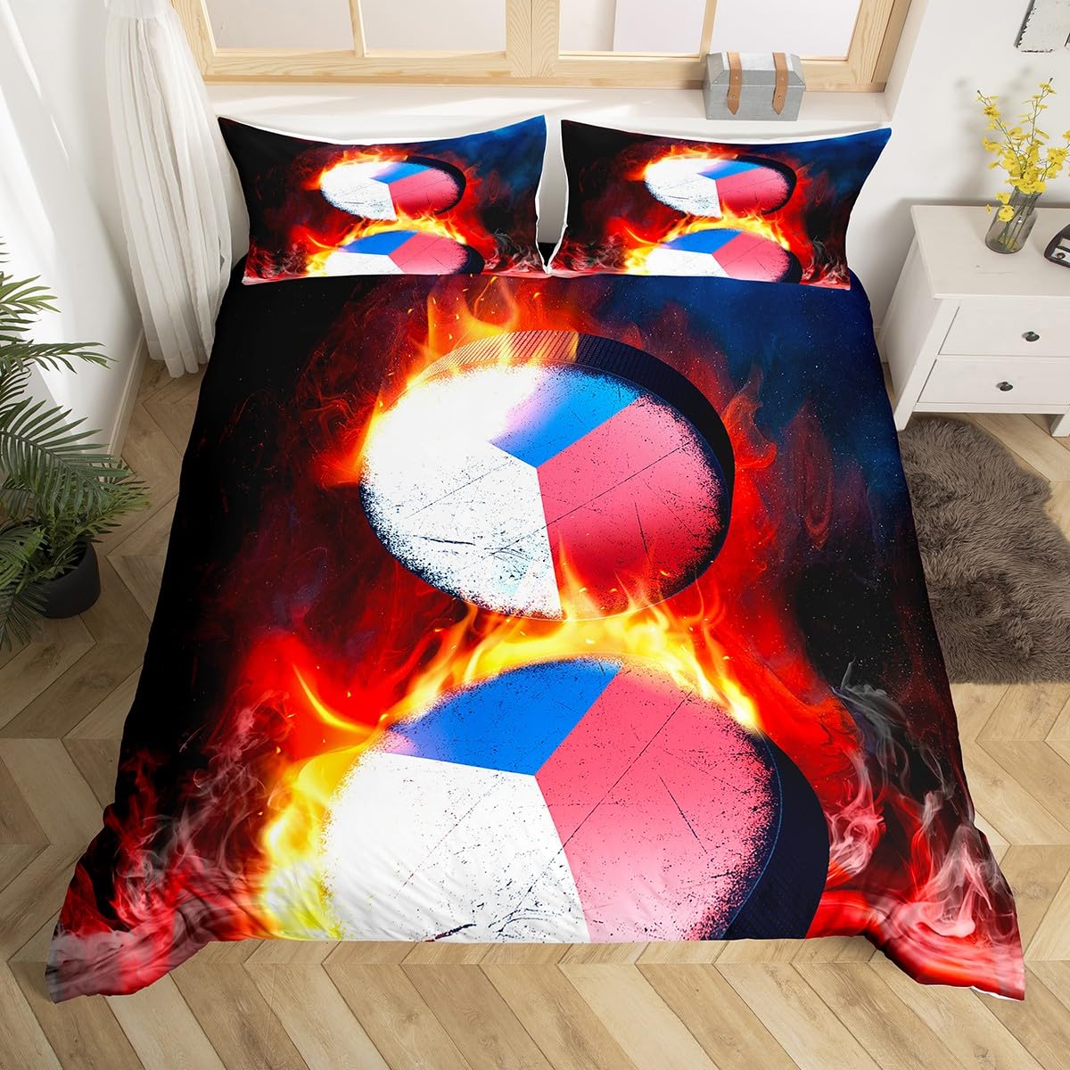 QOOMO Set Biancheria Letto Matrimoniale Hockey Su Ghiaccio - 3 Pezzi: Piumone 170x215 Cm E 2 Federe - Morbido Microfibra Per Bambini