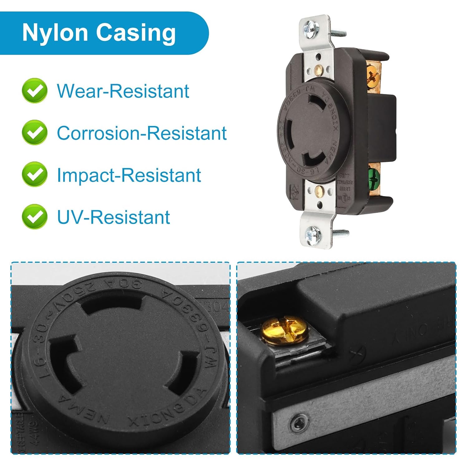 2620 30 Amp 220V-250V Outlet Compatible with Leviton Outlets,NEMA L6-30R | Nema 30Amp 220V 230V 240V 250V 2P 3W Flush Mount Locking Receptacle for Leviton 2620 Outlet 30A 250V Heavy Duty Socket
