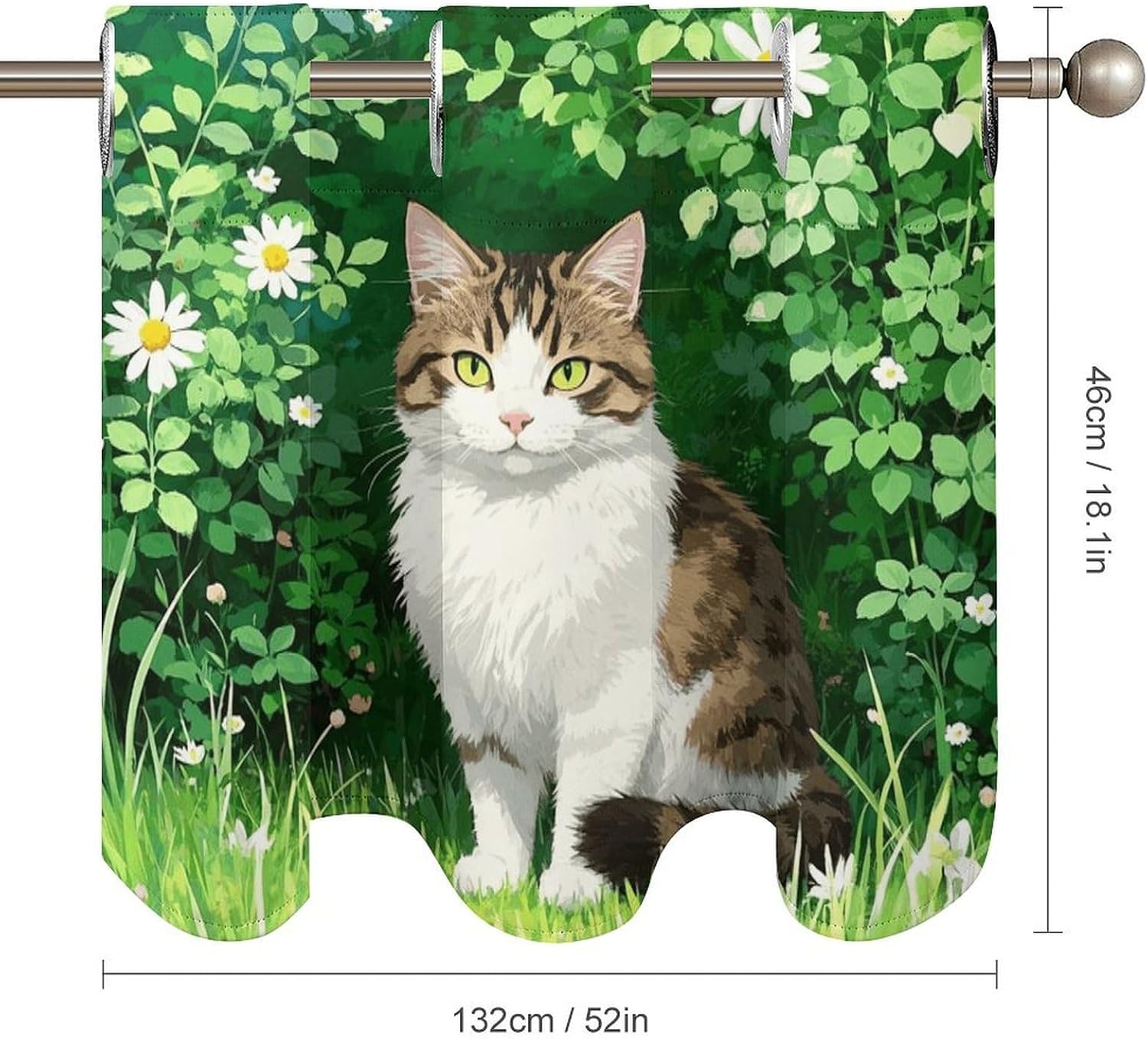 Chinese Li Hua Cat Curtain 2 Panels, Polyester Fiber, Blackout Insulated Window Curtain, Curtain Valance for Kitchen Dining Room Living Room Cafe Small Window 52 * 18.1 Inches