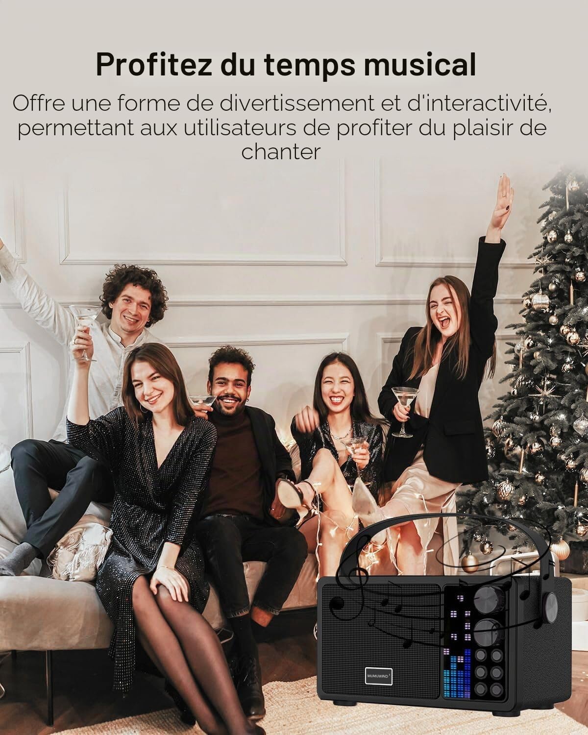 Karaoke Adulte et Enfant, Machine de Karaoké avec 2 Microphones sans Fil, kit Karaoke Complet Portable Enceinte Karaoke Bluetooth, Dispose 7 Effets Sonores, pour Fête et Voyage (Black)