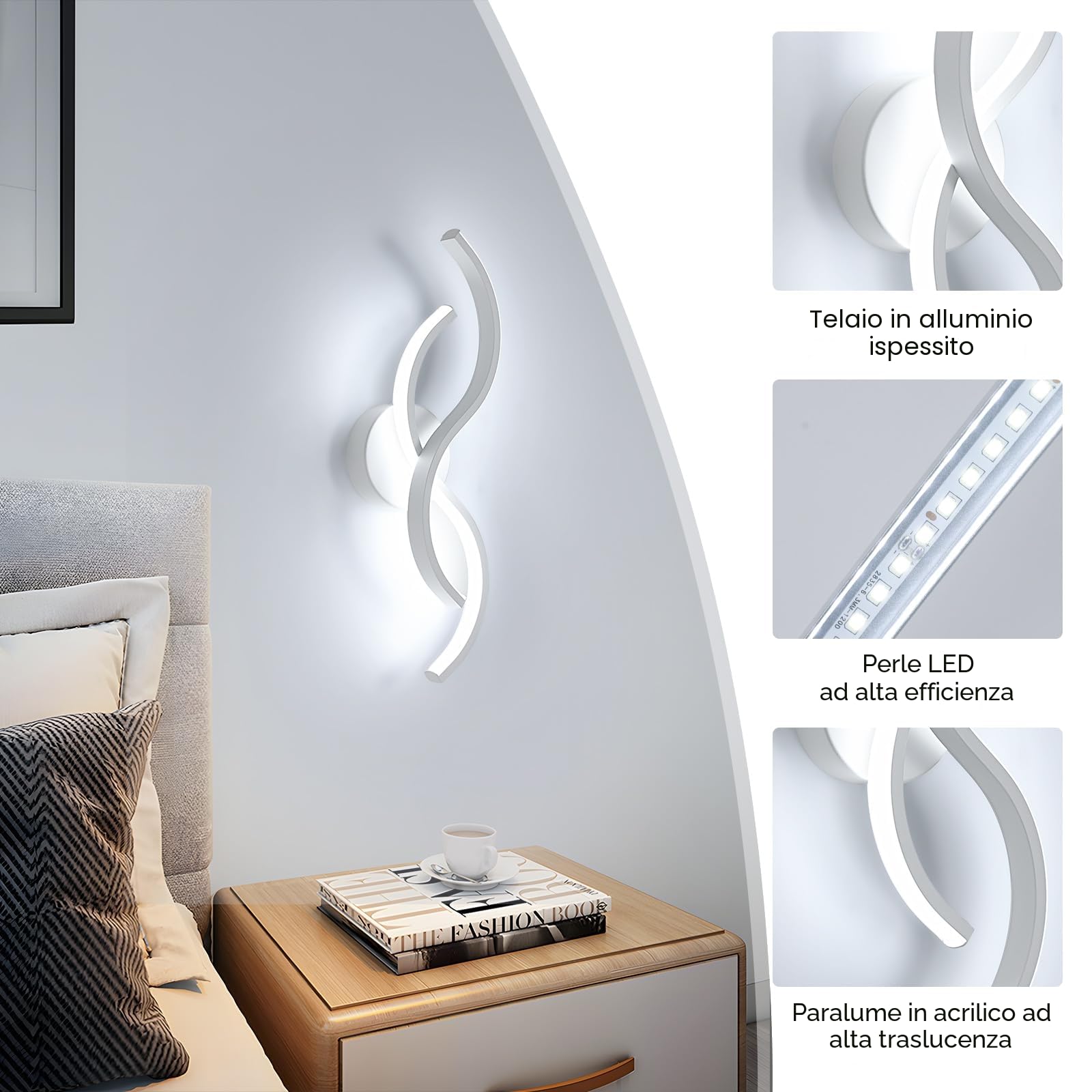 Toolight Applique LED Parete Interno, 15W Lampada da Parete Design Moderna, Lampada da Muro Interno per Soggiorno Camera da Letto Bagno Scale Corridoio, Luce Fredda 6500K, Bianco, 41CM