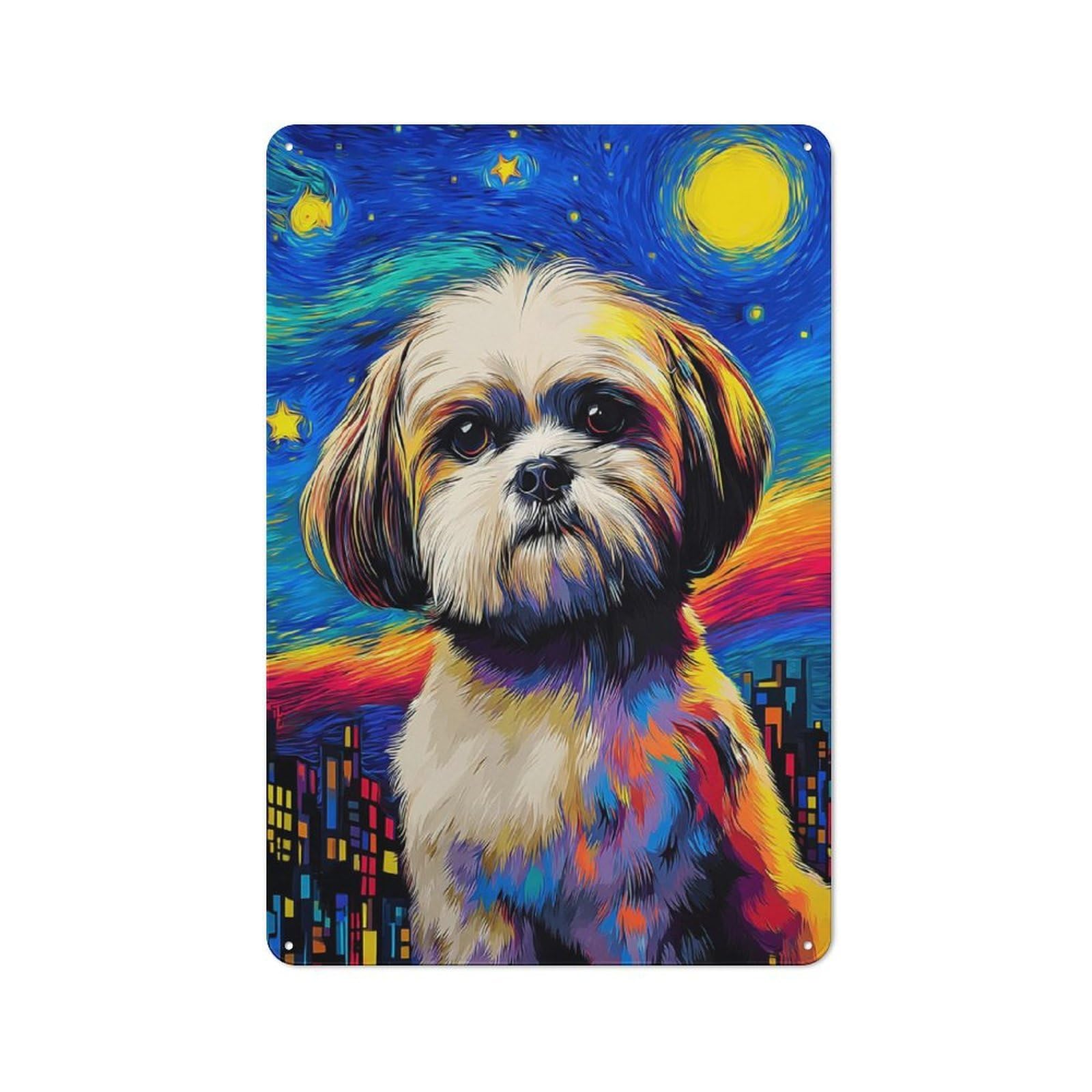 Junmoney Starry Night Dog Portrait -31 Metal Sign 30X20cm With For Workshop Wall, Rustic Decor, Wall Decoration For Workshops And Hobby Rooms