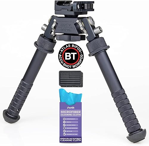 Accu-Shot Atlas Bipod BT10-LW17 V8 con palanca ADM 170-S más parche de bandera de Estados Unidos y paño de limpieza de microfibra Jestik