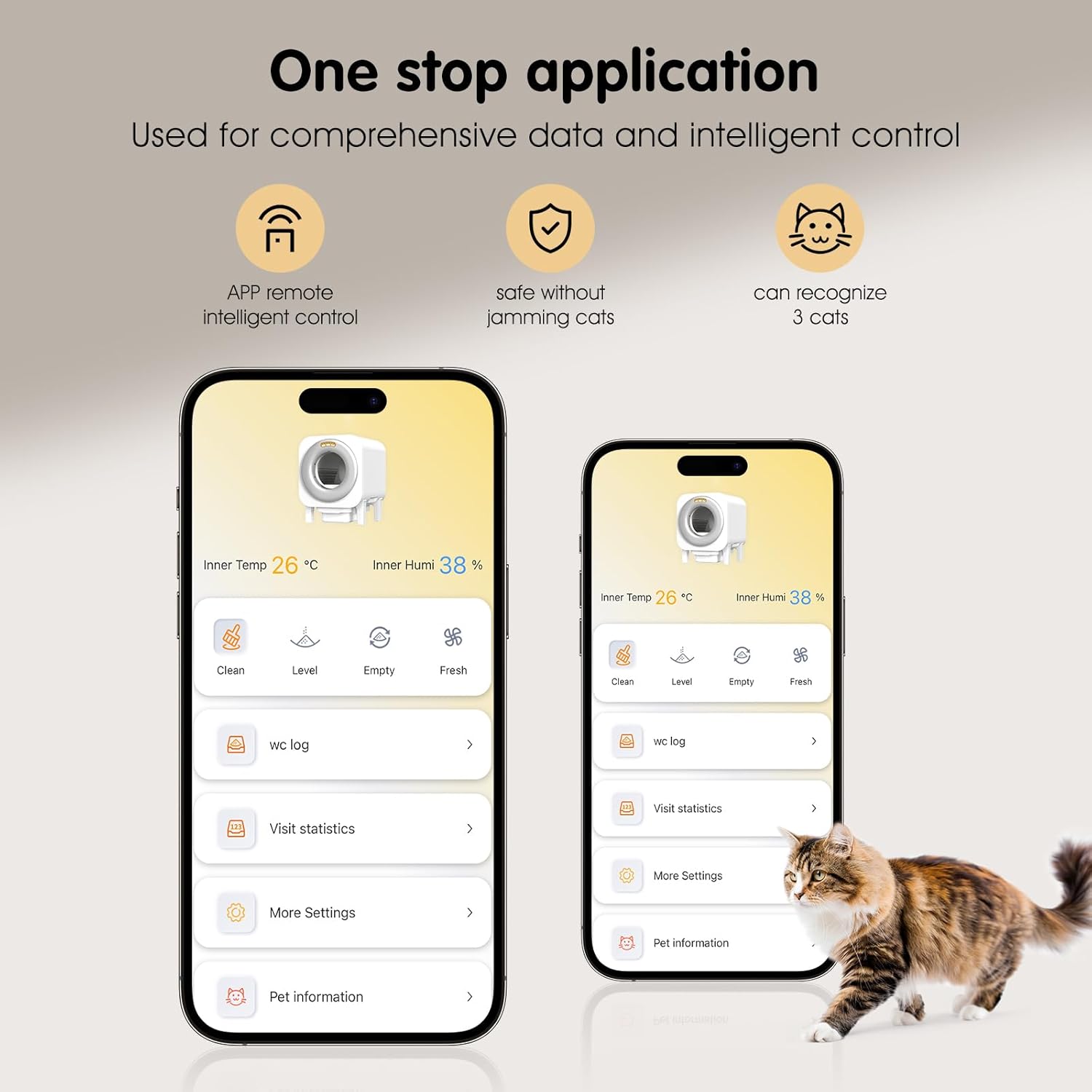 Smart Automatic Cat Litter Box with App Control, Self-Cleaning, Temperature and Humidity Monitor, White