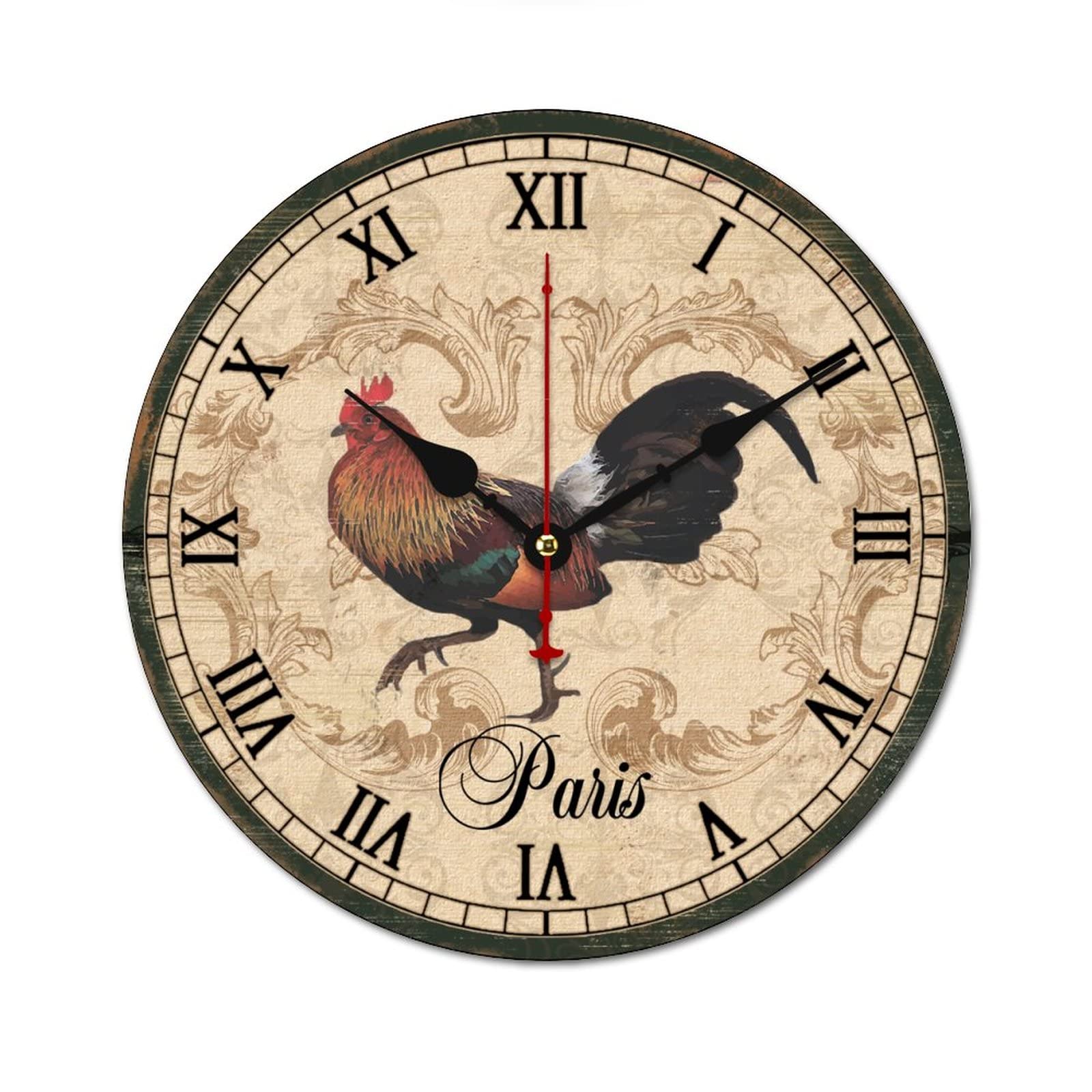 Horloge murale coq de Paris en bois vintage pour décorer une cuisine campagnarde