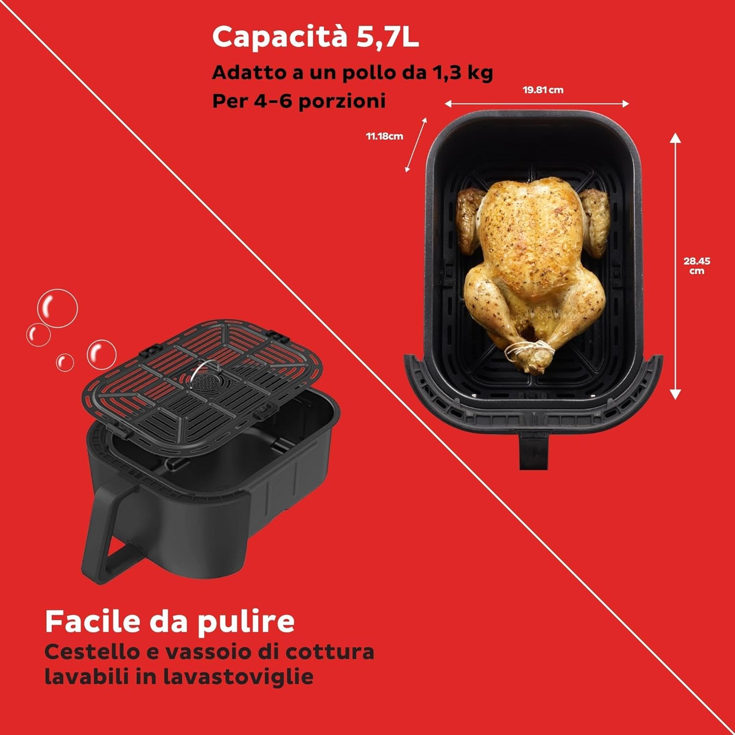 Instant Pot Vortex Slim, friggitrice elettrica senza olio 5 in 1 - Multi-cucina con funzioni di friggitrice ad aria, cottura, grill, arrosto e piastra, timer - Potenza 1700W, 5,7 L - Nero Instant Pot Vortex Slim, friggitrice elettrica senza olio 5 in 1 - Multi-cucina con funzioni di friggitrice ad aria, cottura, grill, arrosto e piastra, timer - Potenza 1700W, 5,7 L - Nero