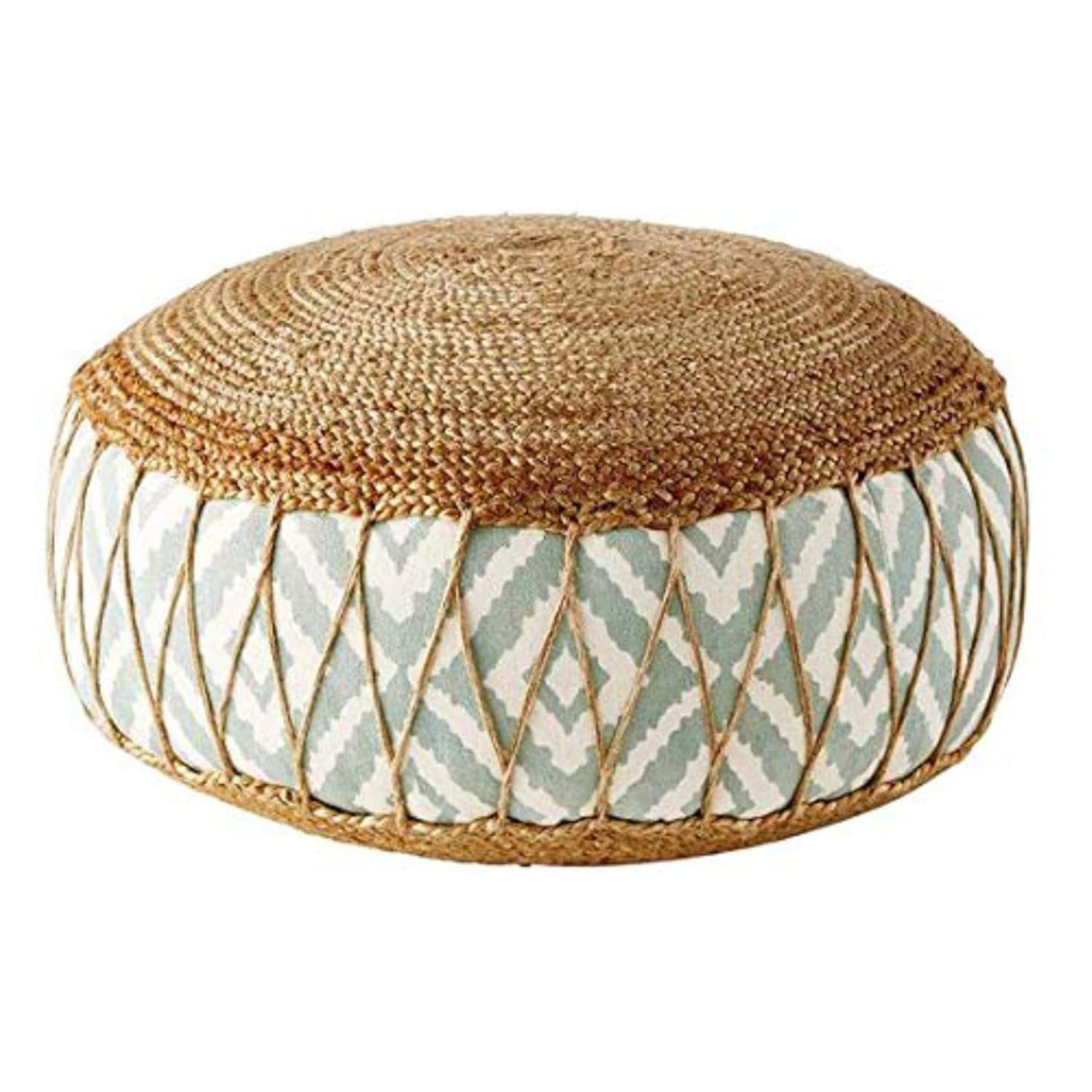 Jute Ottoman Pouffes for Living Room Sitting (1 Piece, 50x50x20 cm) – Handcrafted Pouf, Bean Bag, Yoga Cushion for Meditation, Footrest, Home Decor (Beige)