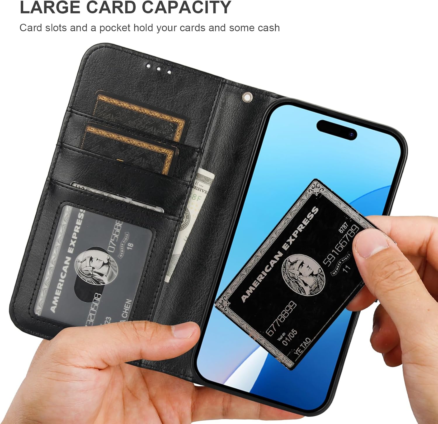 Bocasal for iPhone 16 Pro Max Wallet Case Compatible with MagSafe Wireless Charging, RFID Blocking Magnetic Leather Case with Card Slots Holder Kickstand Detachable Wrist Strap 6.9 Inch (Black)