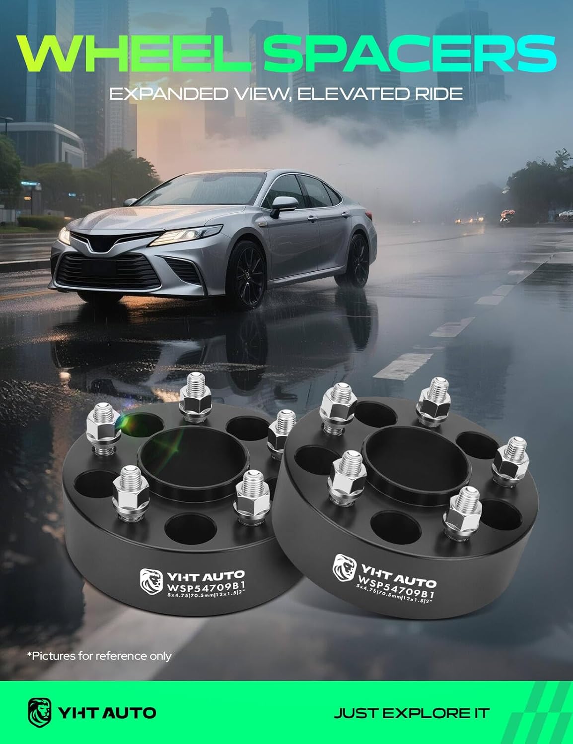 YHTAUTO 2PCS 5x4.75 Hub Centric Wheel Spacers 2 Inch Fits 1979-2019 Models, Camaro, Corvette, S10, Jimmy, S15, Sonoma, Firebird, Blazer, XLR, Eldorado, 5X120.65 Black, M12x1.5, 70.5mm Hub Bore 2 Inch Thickness 2 PCS