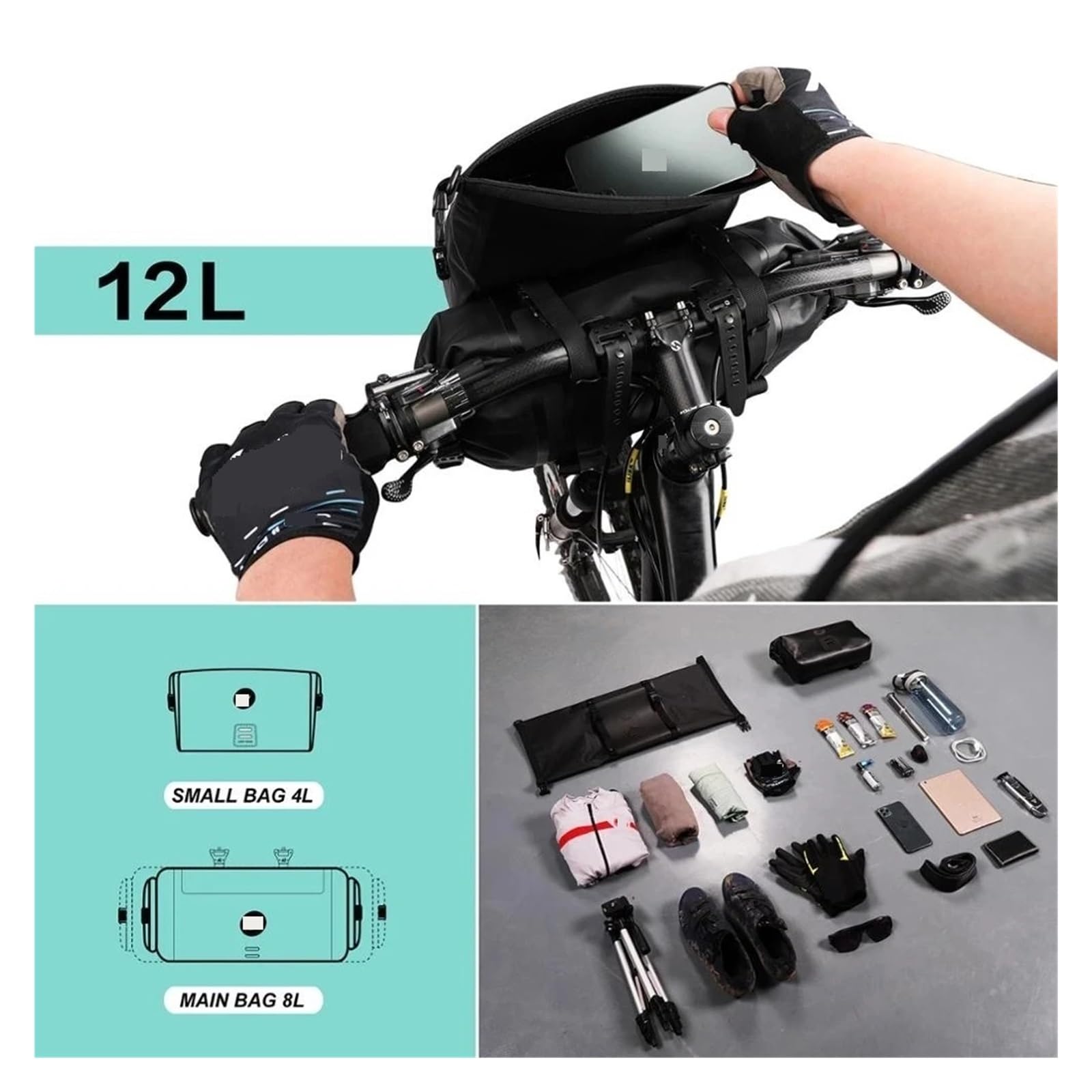 Torba rowerowa Wodoodporna torba na kierownicę o dużej pojemności 8L/4L Przednia rurka Torba rowerowa Rama MTB Bagażnik Akcesoria rowerowe(8L and 4L -2 pc)
