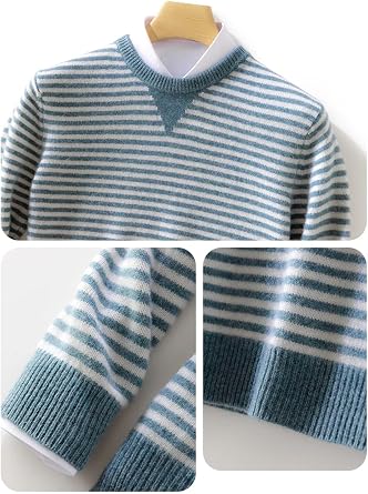 Men's O-Neck Striped Pullover Wool Sweater Men's Autumn Winter Casual Basis Thick Large Size Jumper Tops