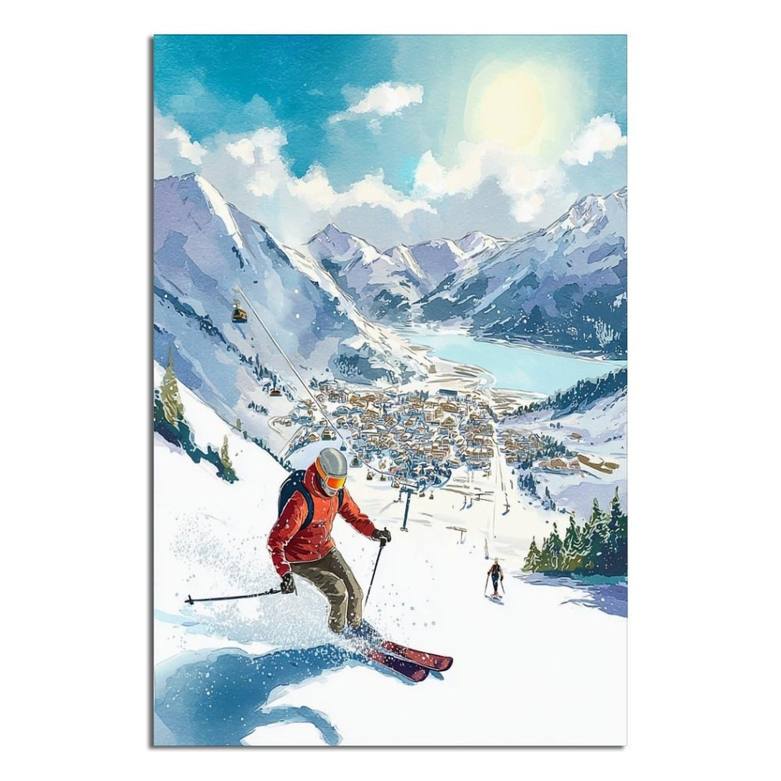 iPuzou St Moritz Switzerland Ski Posters 20x30inch(50x75cm) Vintage Watercolor Canvas Art