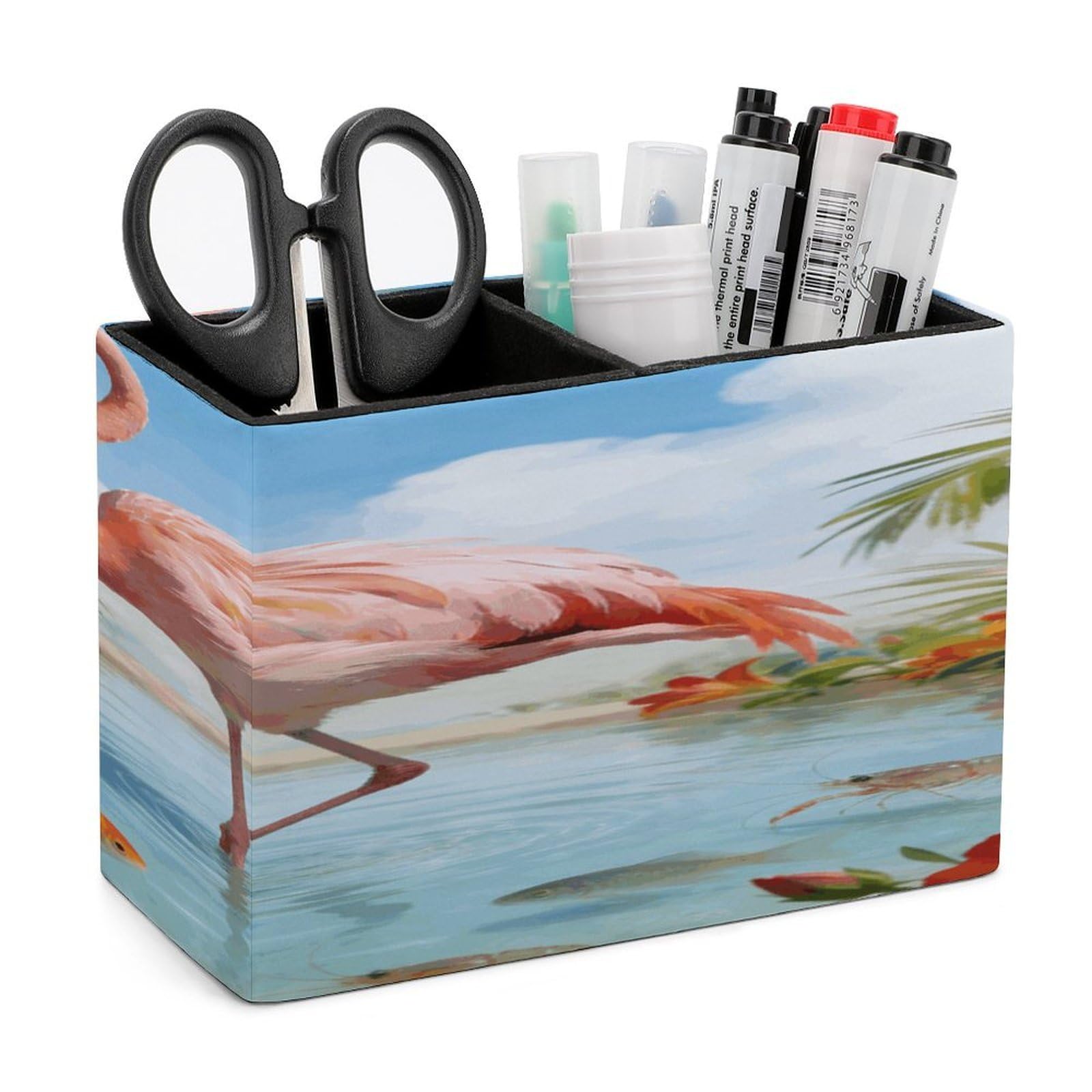LZQPOEAS Tropical Dreaming Pen Holder Double Compartments Pen Cup Makeup Brush Holders Leather Pencil Holder Locker Organizer for Work Locker Accessories Modern Pencil Cup for Desk