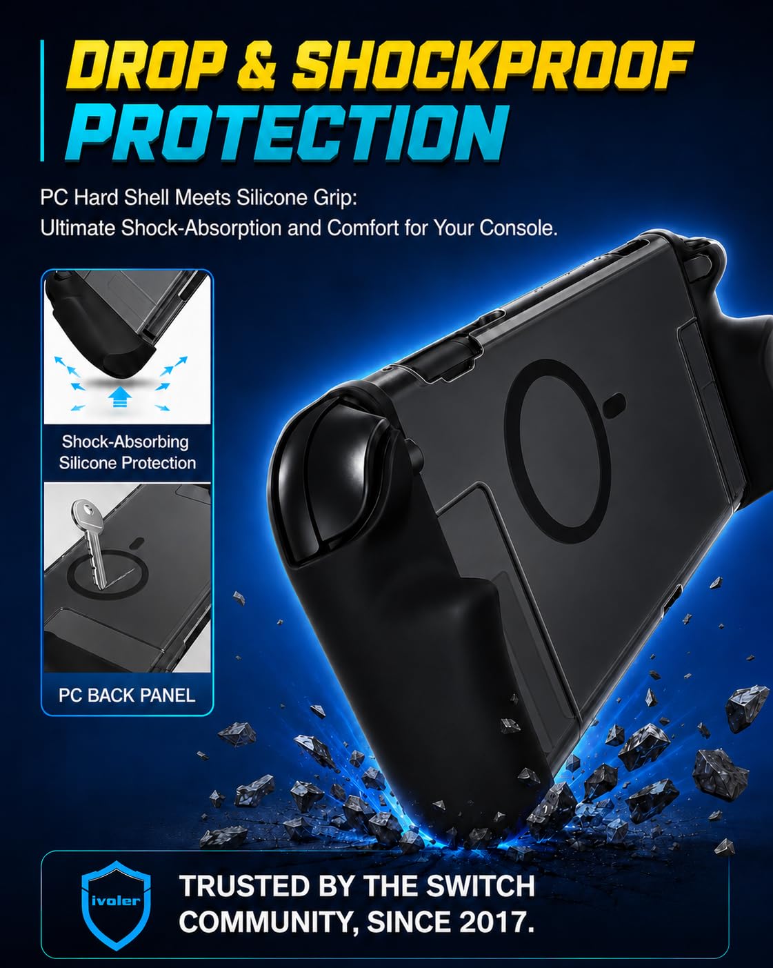 ivoler Carcasa Protectora para Nintendo Switch 2﻿, Funda Agarre Acoplable con Magnético, Grip Case y 2 Protectores de Pantalla - Translúcida