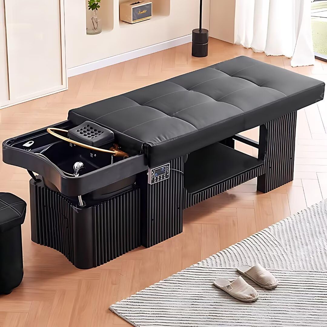 Head Spa szampon do masażu łóżko z cyrkulacją wody i fumigacją, nowoczesny design w paski (czarny)