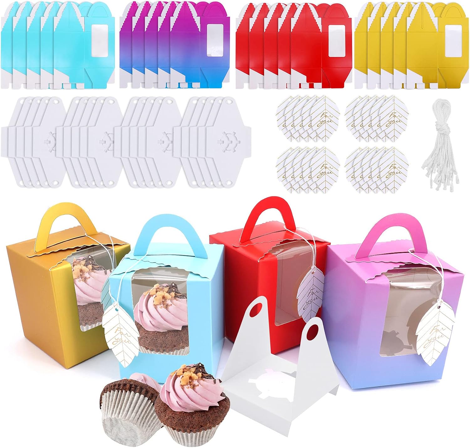 20Pcs Single Cupcake Boxes, Individual Cupcake Boxes with Handle