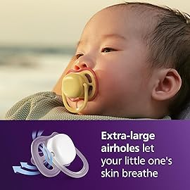 Philips Avent Ultra Air Pacifiers - Orthodontic Design, for Babies 0-6 Months, Soft Silicone Symmetrical Nipple, BPA-Free, 2 Sterilizing Cases, 4 Pack, SCF087/20