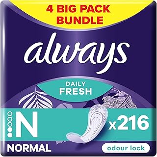 Always Daily Fresh Normal Panty Liners 54 Liners, Odour Lock, Feel Nothing But Fresh & Protected, Pack of 4