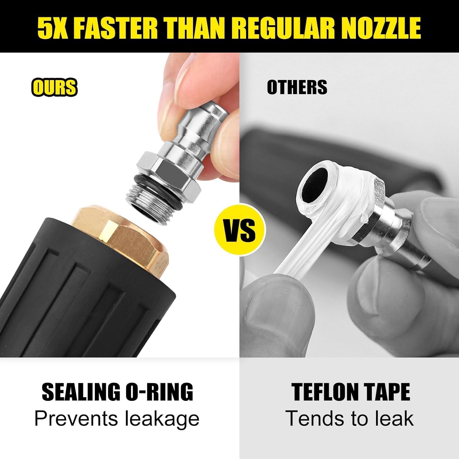 Comparison of GIANTOOL O-ring seal versus Teflon tape for pressure washer connections
