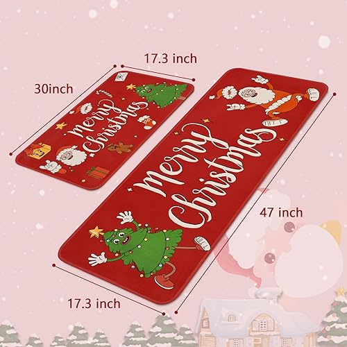 Miniatura 3 de Yinhua Alfombras de cocina de Navidad para piso, lindas alfombrillas de cocina de Papá Noel con 8 calcomanías antideslizantes, alfombras de cocina