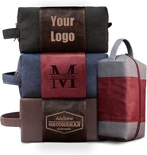 Personalized Toiletry Bag for Men Handcrafted, Custom Canvas Leather Dopp Kit for Men, Personalized Gifts for Men, Father, Husband, Boyfriend, Groomsmen, Best Man Gifts, Shaving Bag Cosmetic Bag