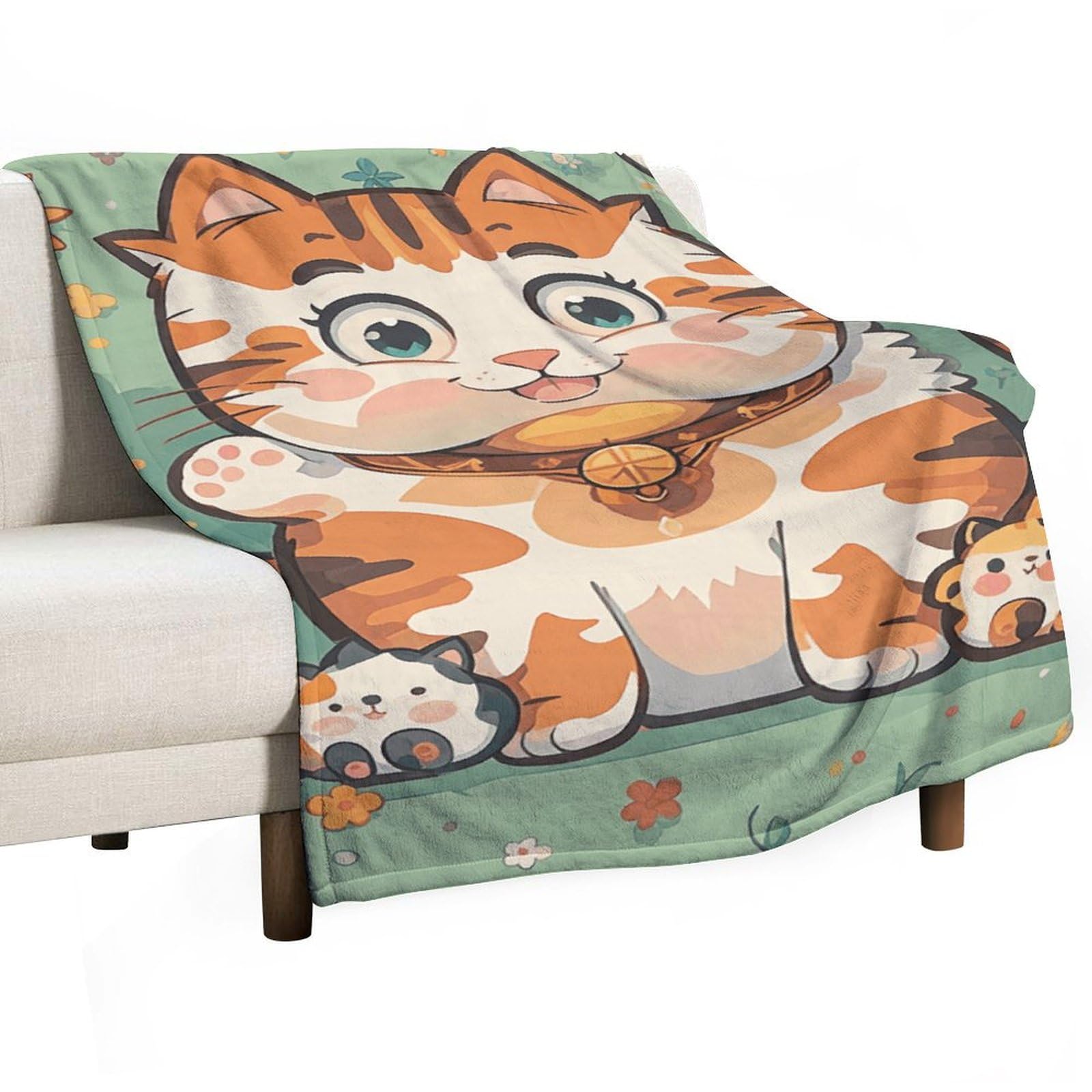 Couverture flanelle chat imprimé dessin animé plaid lit voyage