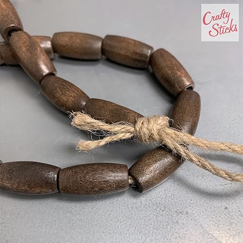 Miniatura 3 de Bolsa de 50 cuentas de madera con agujero grande para macramé, joyas, manualidades, manualidades, guirnaldas y borlas (13 x 25 marrón)