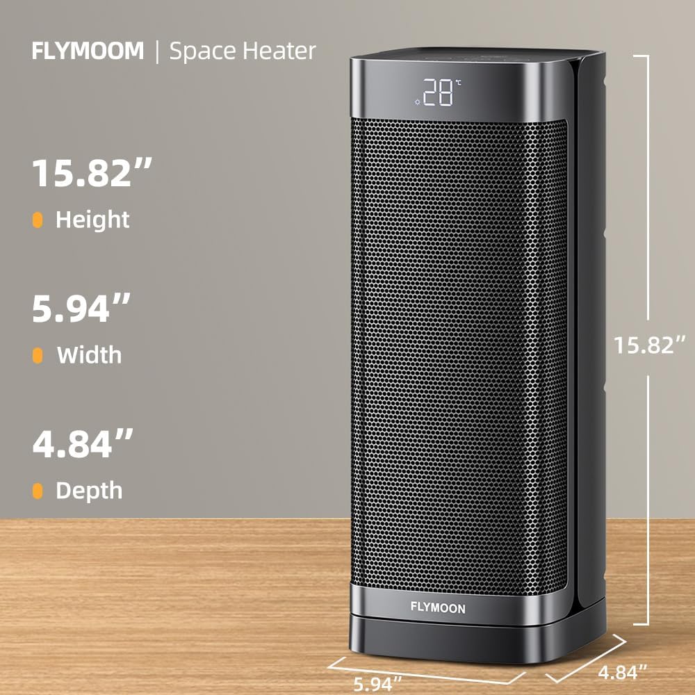 Flymoon Space Heater for Indoor Use, 1500W Portable Heater with Remote, Overheat & Tip-Over Protection, Electric Heater with 60° Oscillation, 12H Timer for Office Large Room RV