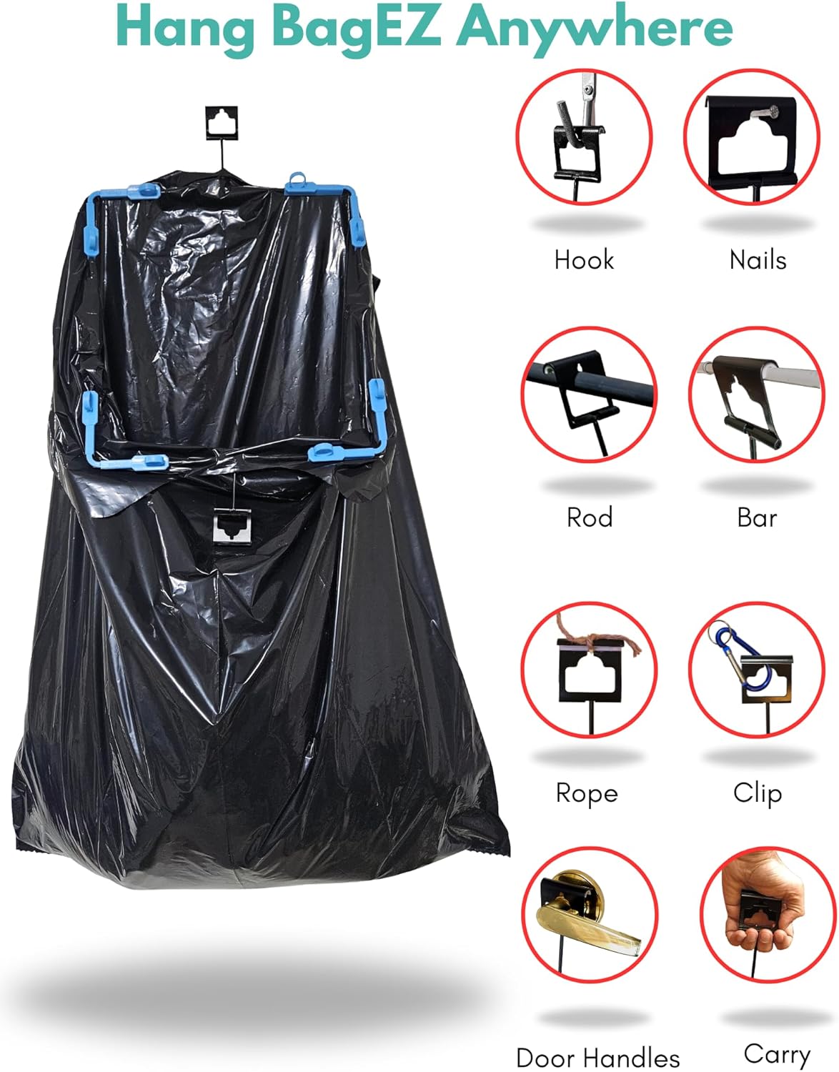 Trash Bag Holder - Set of 3 Small, Medium and Large size. Portable Metal Stand for 13-33 Gallon Garbage Bags. For Camping, Kitchen, RV and Parties Lightweight, Durable, and Compact Trash Can