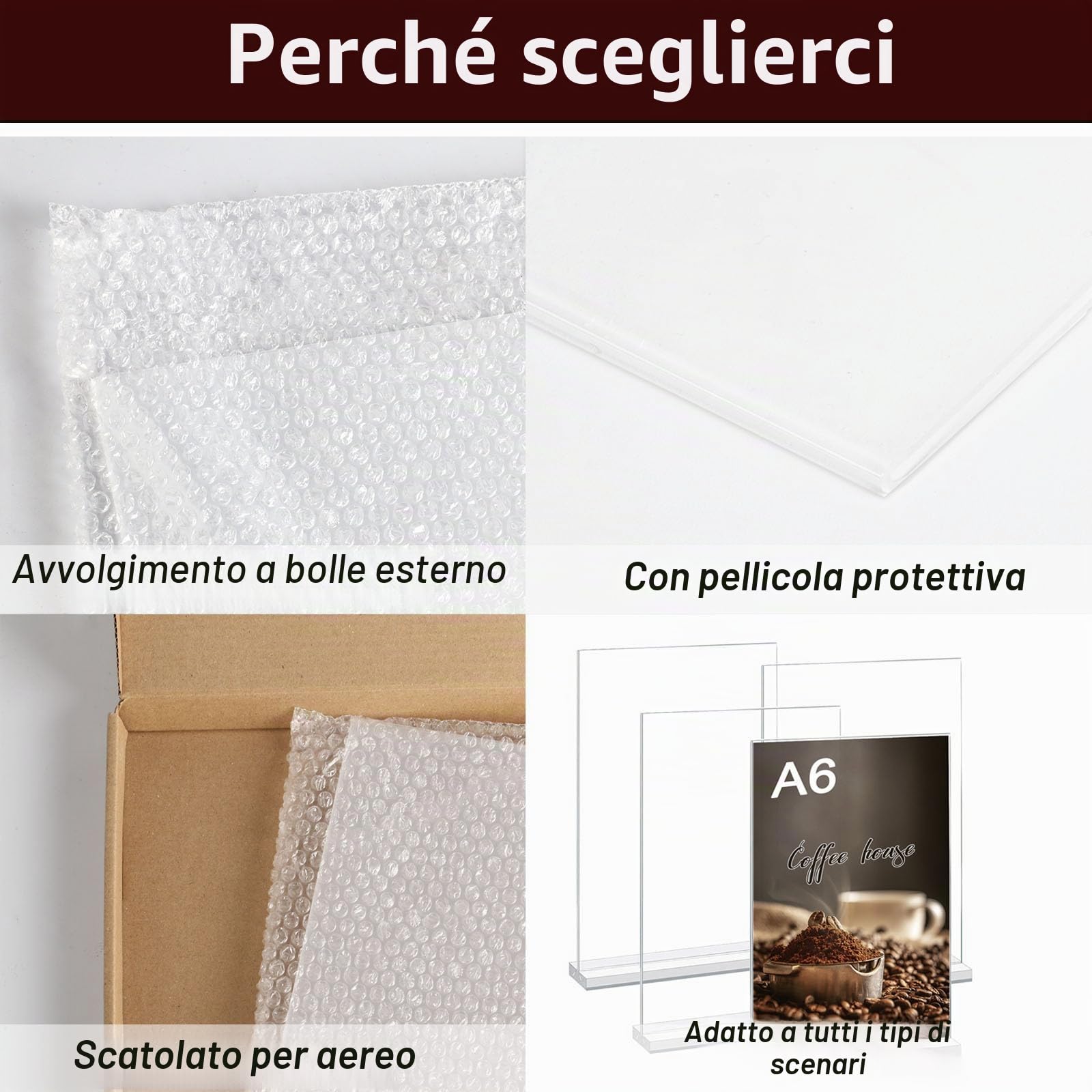 Espositore da Tavolo in Acrilico A6, Porta Menu Trasparente per Ristoranti Ufficio Menu Foto