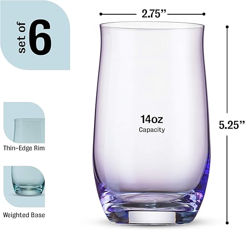 Miniatura 4 de BENETI Juego de 6 vasos de cristal altos de alta calidad, juego de 6 vasos de cristal transparente altamente duraderos, para agua o jugo, perfecto