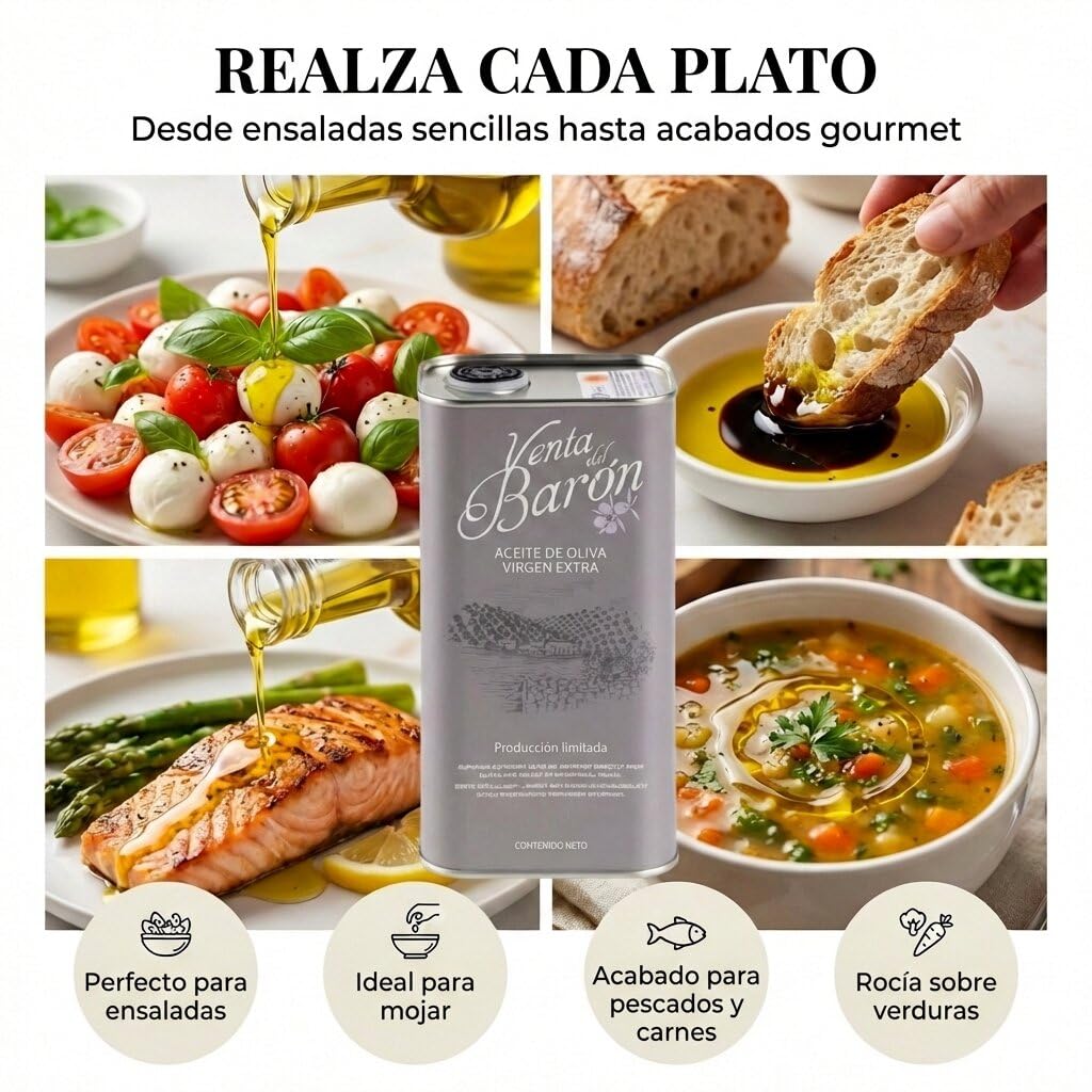 Venta del Barón – Aceite de oliva virgen extra – Prensado en frío – Alto en polifenoles – Lata de 1 L