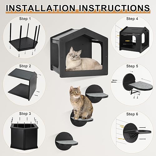 Miniatura 5 de Estantes de pared para gatos, estantes y perchas para pared, casa para gatos para gatos de hasta 25 libras, 1 casa condominio para gatos y 3