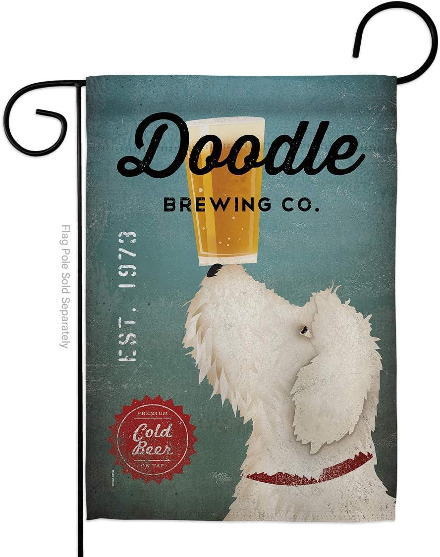 Doodle Brewing Burlap Garden Flag Animals Dog Puppy Spoiled Paw Canine Fur Pet Nature Farm Animal Creature Small Decorative Gift Yard House Banner Double-Sided Made In USA 13 X 18.5