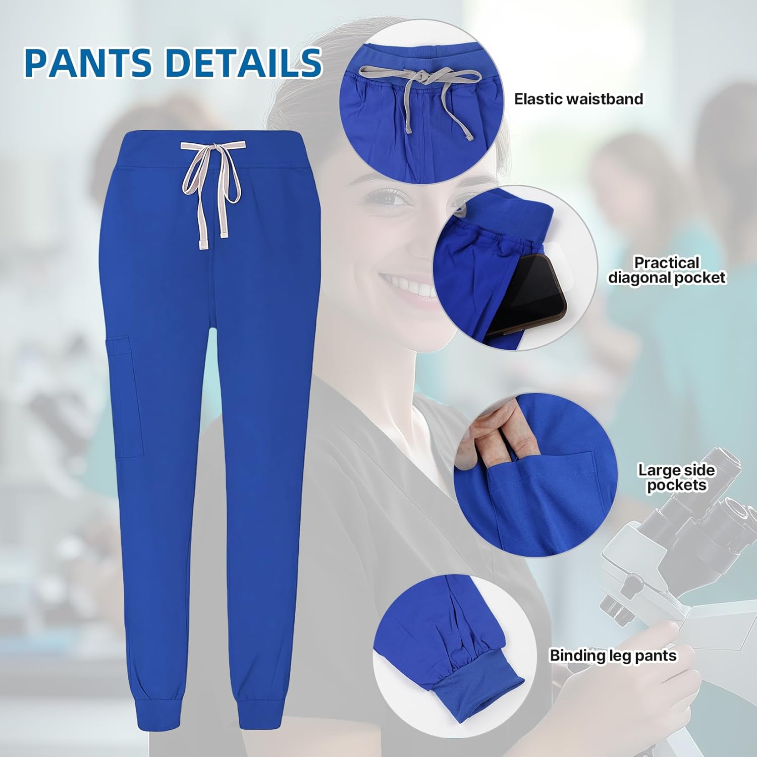 Scrubs Set for Women Nurse Uniform Jogger Suit Stretch V-Neck Scrub Top & Jogger Pant with Pockets for Nurse Workwear - Image 3