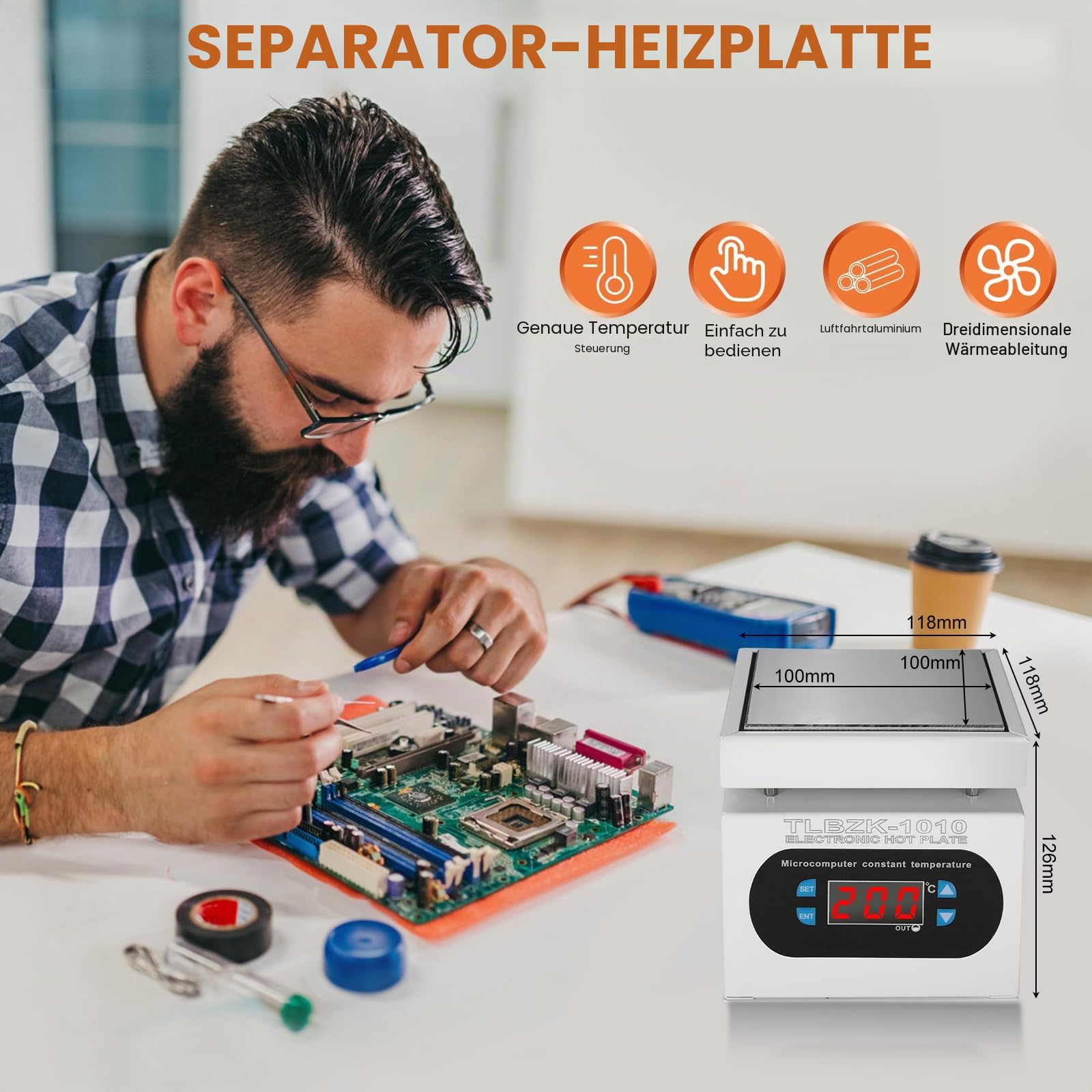 350W 220V Lötstation Heizplatte, LED Mikrocomputer elektrische Vorwärmung Rework Heater Lab (100X100mm)