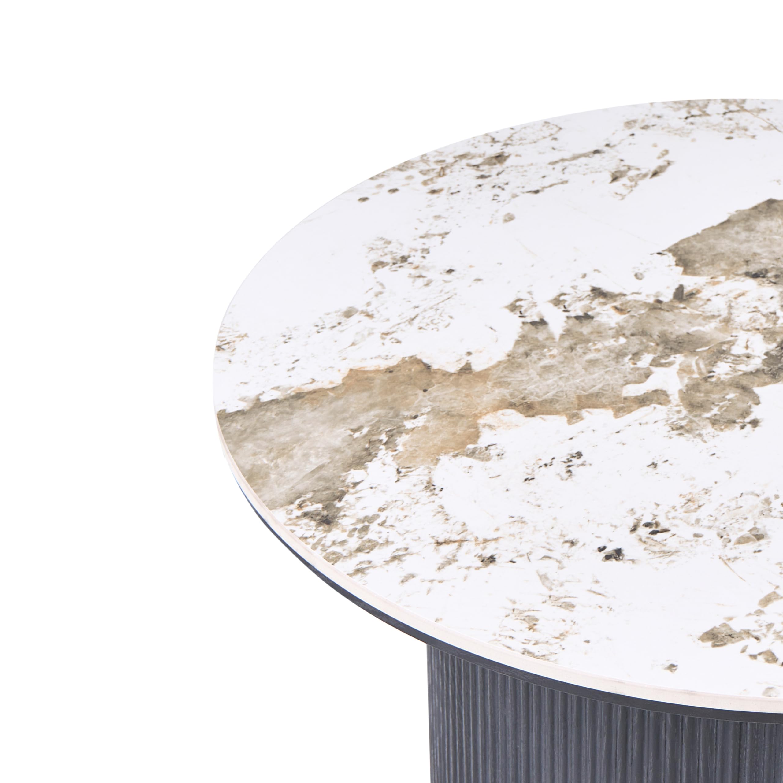 Beliani Mesa de Centro con Base de MDF y Tablero de mármol Blanco cerámico diseño Moderno Pata Acanalada ø 80 cm Negro Dora