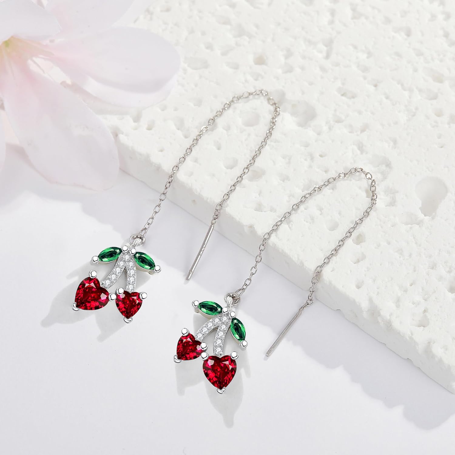 Cherry Earrings 925 Sterling Silver Cherry Earrings Fruit Jewelry Gifts for Women - Image 3