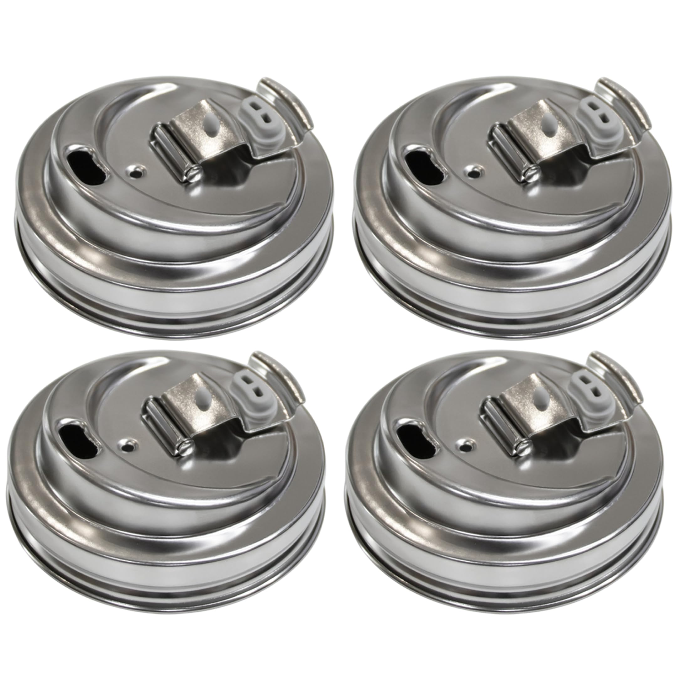 Sjfbebsy 4Pcs Mason Jar Drinking Lids, Leak-proof Reusable Stainless Steel Mason Jar Lids With Silicone Seal For Wide Mouth Jars, Silver, 86mm/3.39inch, Stainless Steel