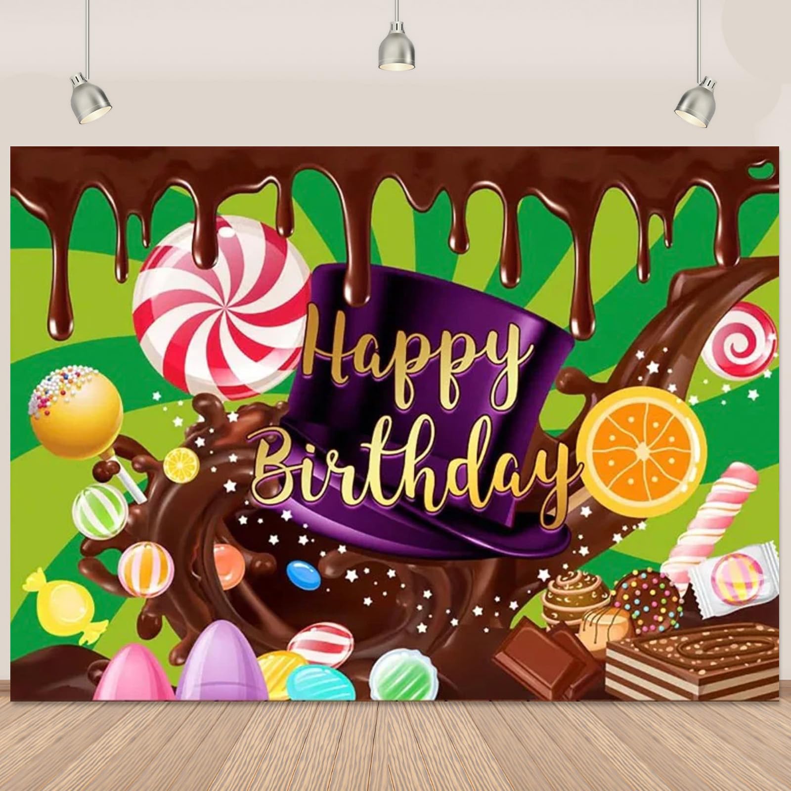 Candy Birthday Backdrop Sweet Lollipop Chocolate Marshmallows Candyland Party Decorations for Children Candyland Backdrop Birthday Party Decor Banner