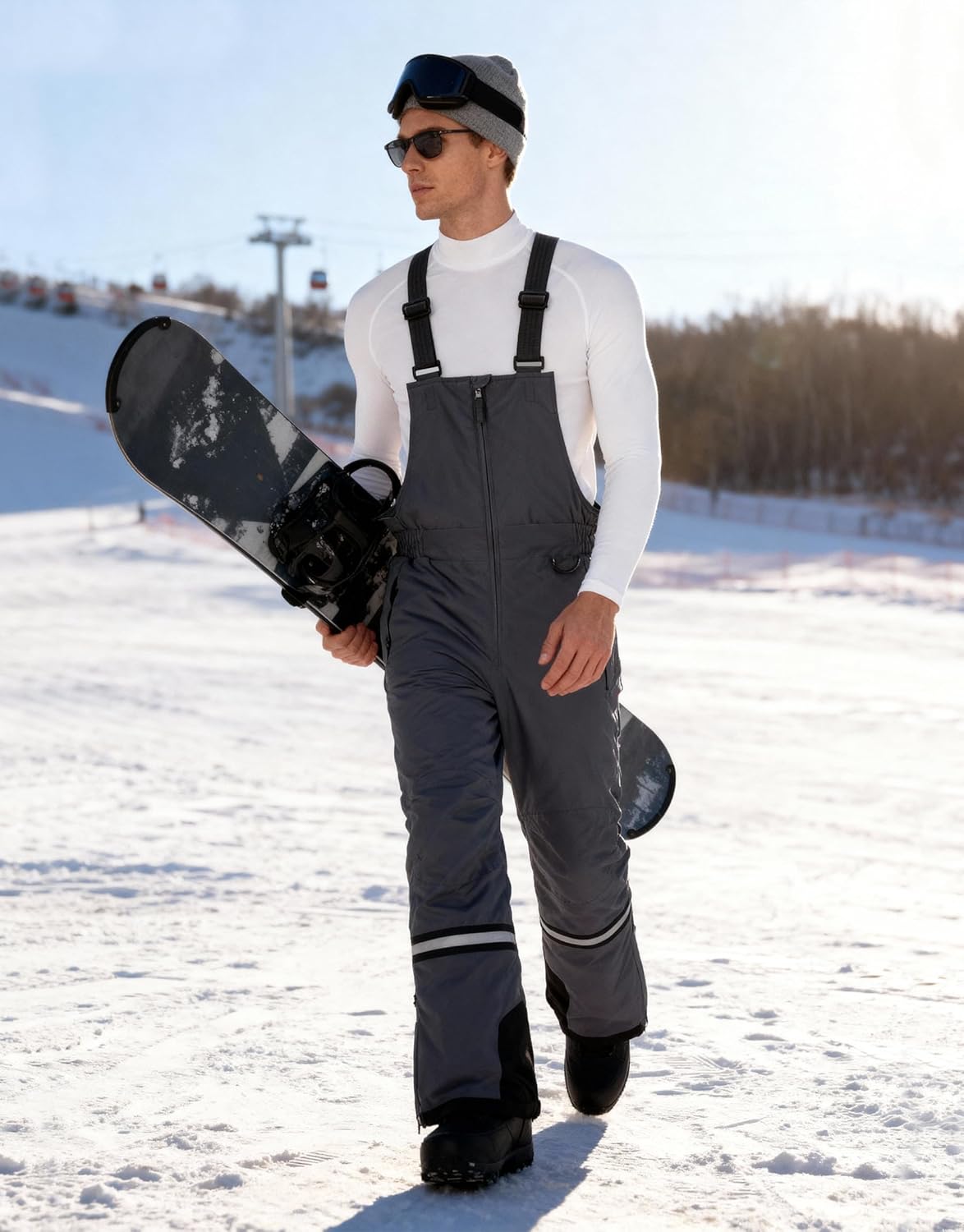 Wantdo Men's Winter Insulated Ski Pants Waterproof Snow Bibs Cargo Overalls - Image 4