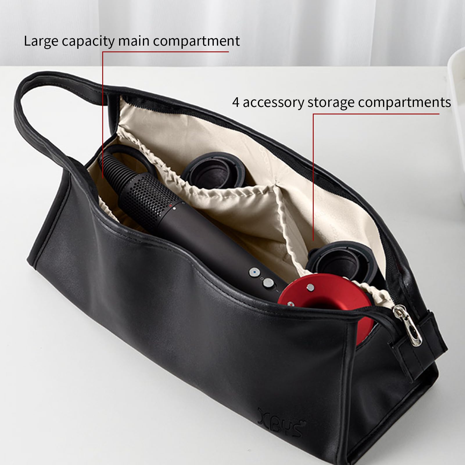 Veki Portable Travel Storage Bag Compatible with Dyson Supersonic Hair Dryer, PU Leather Protective Carrying… - Image 3