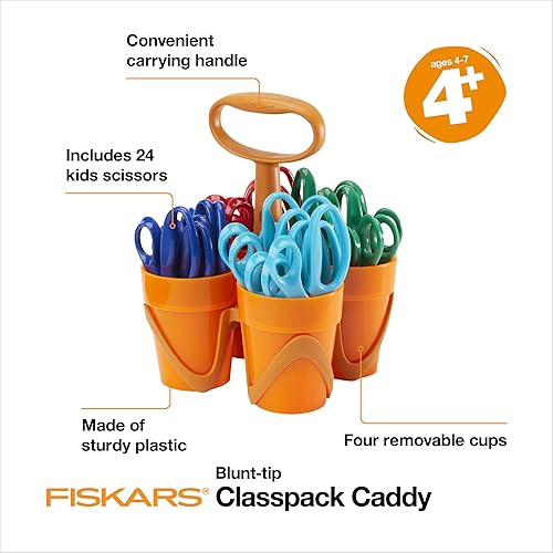 Miniatura 3 de Fiskars 5" Blunt-Tip Scissors Classpack for Kids Ages 4-7 with Art Caddy Organizer (24-Pack), Kids Scissors for School or Crafting, Back to School