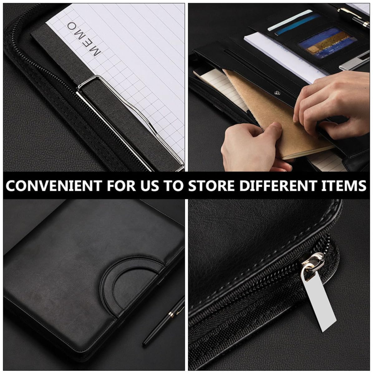 Cartella Portadocumenti in Pu con Cerniera, Grande Formato A4, Cartellina Elegante e Resistente con Scomparti, per Ufficio e Riunioni di Lavoro